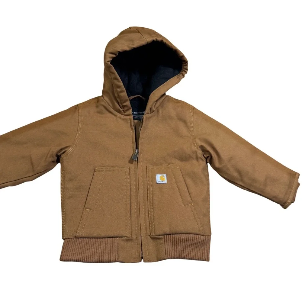 Carhartt Canvas‎ Hooded Jacket Kids 12M Brown Excellent OJ8552-B Quilted Lined